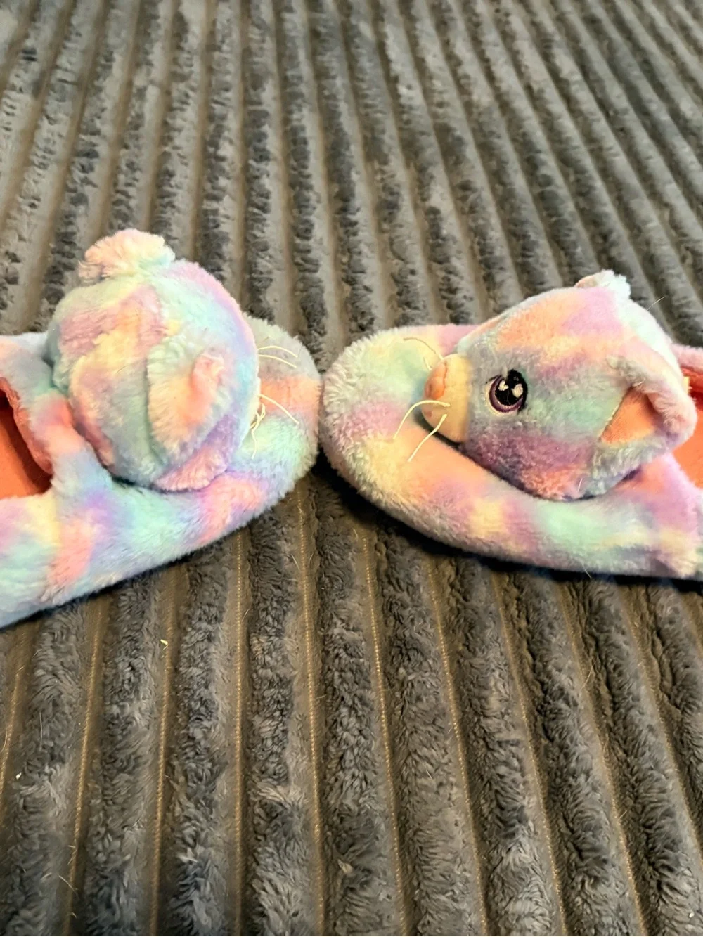 Build-A-Bear Pastel Rainbow Plush Cat Slippers - Multicolor